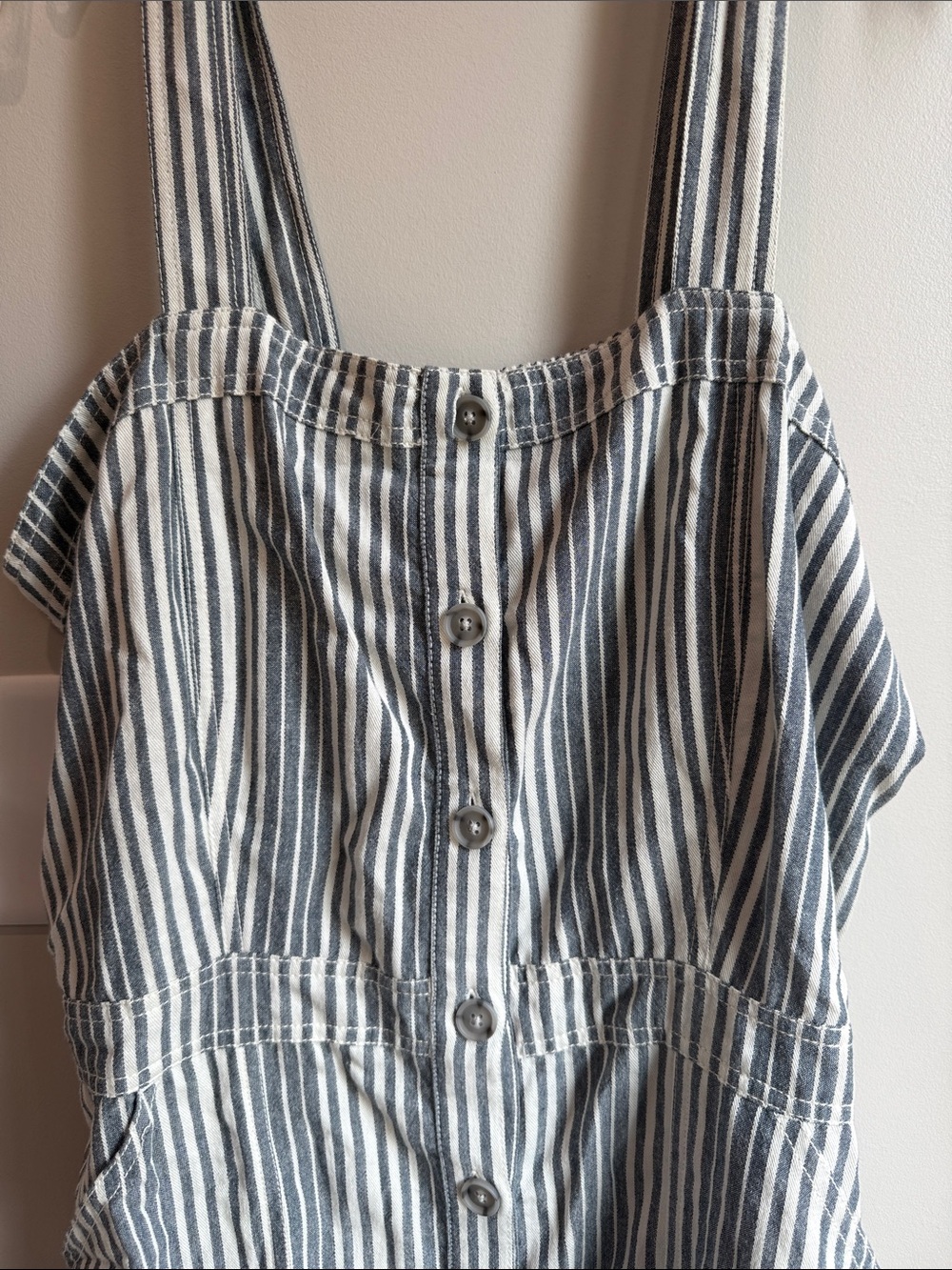 Striped Button-Front Sleeveless Jumper Dress - Blue & White